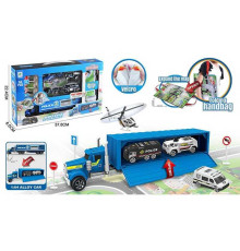 Машина парковка 660 А-347 (36/2) “Поліція”, 4 металопластикові машинки, карта-коврик, дорожні знаки, масштаб 1:64, в коробці