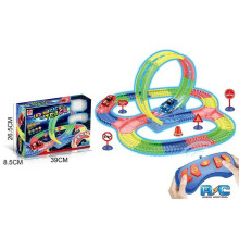 Трек на радіокеруванні 7281 (24/2) 144 деталі, підсвічування машинки, пульт керування, дорожні знаки, в коробці