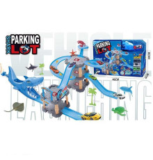 Трек 8864 (24/2) 3 рівні, 6 металопластикових машинок, механічний запускач, фігурки тварин, в коробці