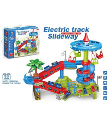 Трек 222 B 139 (12) 53 елементи, наліпки, 2 потяги, 2 знімних вагони, рухлива карусель, на батарейках, музика, зміна режимів, автоматичний підіймач, в коробці