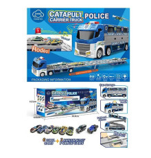 Трейлер-трек T 907 A (36) "Поліція", розмір - 38х10.5х15 см, довжина треку - 135 см, механічний запусач, підсвічування, звук, 2 металопластикові моделі, 6 пластикових моделей, в коробці