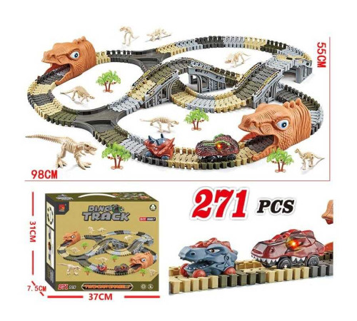Трек P 931 (24/2) 271 елемент, 2 машинки, підсвічування, муляжі оточення, фігурки динозаврів, в коробці – в наличии! Купите сейчас у KAZKOVA