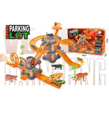 Трек 8865 (24/2) 3 рівні, 6 металопластикових машинок, механічний запускач, фігурки тварин, в коробці