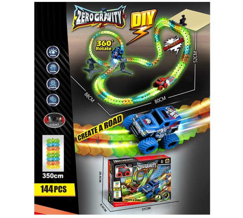 Трек GD 281 A (24) акумулятор 3.7 V, USB кабель, автоматичний принцип роботи, 2 корпуси машинки, 144 елементи, підсвічування, в коробці – в наличии! Купите сейчас у KAZKOVA