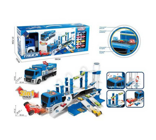 Трек 660 S-17 (12/2) ”Поліція”, розмір: 50х38х31 см, вантажівка, інерція, підсвічування, звуки, 8 моделей машин, довжина: 4 см, наліпки, в коробці – в наличии! Купите сейчас у KAZKOVA
