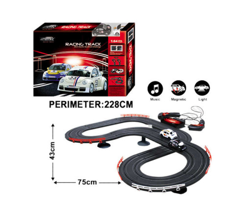 Трек на радіокеруванні JJ. 11-2 (12) 2 машинки, 2 джойстика, розмір треку 75х43 см, на батарейках, адаптер для заряду, масштаб 1:64, в коробці