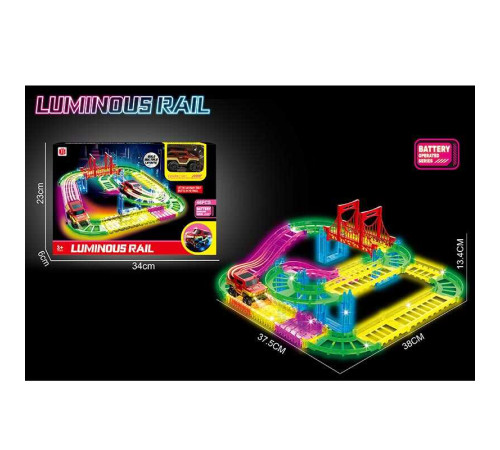 Трек 888-129 (60) люмінесцентний, довжина 38см, 46 деталей, машинка, автоматична їзда, підсвічування фар, в коробці – в наличии! Купите сейчас у KAZKOVA
