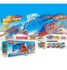 Парковка Y 2121 A (48/2) “Динозавр”, 2 в 1, трек, механічний запускач, 3 металопластикові машинки, в коробці