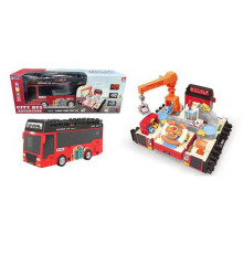 Трейлер із треком SJ 680 A-1 (12) 3 машинки, звуки, мелодії, підсвічування, кермо, рухливі елементи, механічний підіймальний кран, коробці