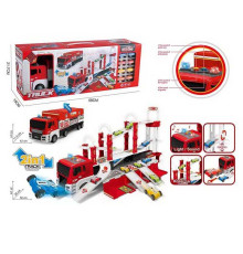 Трек 660 S-18 (12/2) "Пожежна машина", розмір: 50х38х31 см, вантажівка, інерція, підсвічування, звуки, 8 моделей машин, довжина: 4 см, наліпки, в коробці