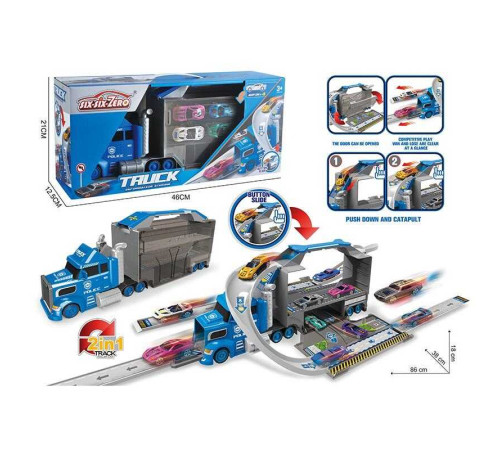 Трейлер 660 S-43 (24/2) “Поліція”, 4 металопластикові машинки, запускач, дорожні знаки, в коробці – в наличии! Купите сейчас у KAZKOVA