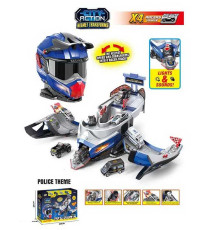 Трек SK 637 JA (12) звуки, підсвічування, рухливі елементи, складається у шолом, 4 металопластикові машинки, в коробці