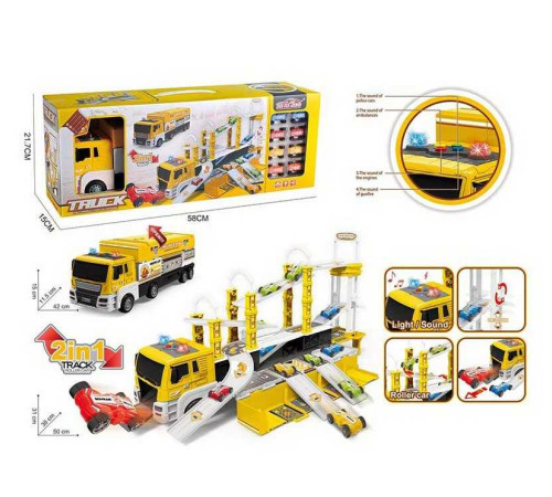 Трек 660 S-19 (12/2) "Спецтехніка", розмір: 50х38х31 см, вантажівка, інерція, підсвічування, звуки, 8 моделей машин, довжина: 4 см, наліпки, в коробці – в наличии! Купите сейчас у KAZKOVA