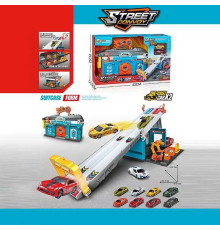 Гараж з треком MH 194 (18) валіза трансформується, рухомі деталі, 2 металопластикові машинки, в коробці