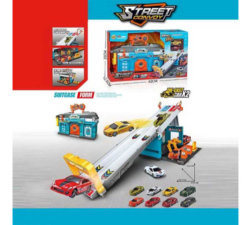 Гараж з треком MH 194 (18) валіза трансформується, рухомі деталі, 2 металопластикові машинки, в коробці – в наличии! Купите сейчас у KAZKOVA