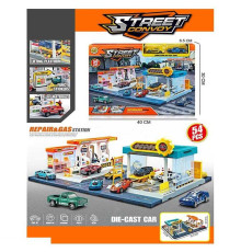 Парковка MH 180 (24/2) 3 в 1, 54 елементи, наліпки, 2 машинки, механічний запускач, в коробці