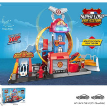 Трек E 7023 штрих=60441 (18/2) 2 металопластикові машинки, звуки, підсвічування, на батарейках, механічний запускач, в коробці