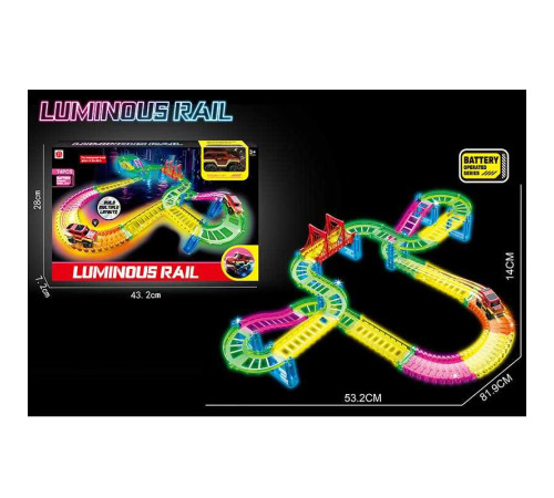 Трек 888-132 (36) 74 елементи, люмінесцентний, машинка на батарейці, підсвічування, в коробці – в наличии! Купите сейчас у KAZKOVA