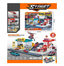 Трек MH 182 (24/2) 54 елементи, наліпки, 2 машинки, вертоліт, в коробці