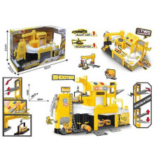 Парковка 660 S-28 (8/2) трек, механічний підіймач, підсвічування, звуки, на батарейках, рухомі елементи, металопластикова машинка та гелікоптер, механічний кран, в коробці