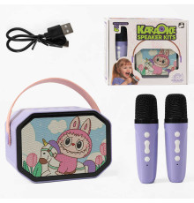 Караоке K 9 L (40) 2 мікрофони, вбудований акумулятор, Bluetooth, слот для TF-Card, роз’єм type-С, AUX, зміна голосу, мінус, регулювання гучності та підсвічування, в коробці