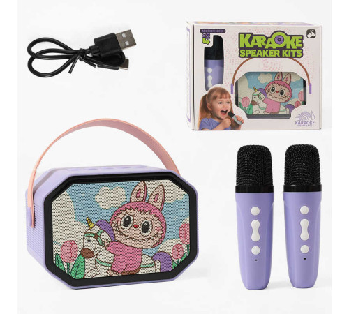 Караоке K 9 L (40) 2 мікрофони, вбудований акумулятор, Bluetooth, слот для TF-Card, роз’єм type-С, AUX, зміна голосу, мінус, регулювання гучності та підсвічування, в коробці