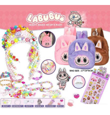 Набір для створення прикрас L 5255 (120/2) 3 види, намистини, ліска, основи для обідків, каблучки, наліпки, рюкзак, в пакеті, ВИДАЄТЬСЯ ТІЛЬКИ МІКС ВИДІВ