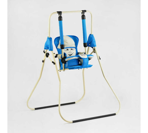 гр Гойдалка підлогова "Алінка" 205317 (1) бежевий каркас, синя матерія, бежевий гномик, в пакеті