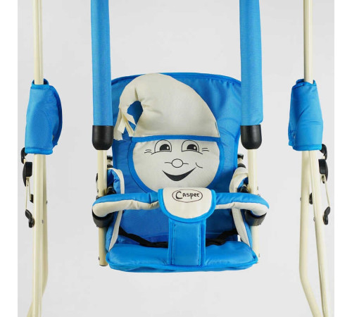 гр Гойдалка підлогова "Алінка" 205317 (1) бежевий каркас, синя матерія, бежевий гномик, в пакеті