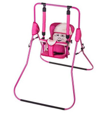 гр Гойдалка підлогова "Алінка" 4730 (1) малиновий каркас, малинова матерія, бежевий гномик