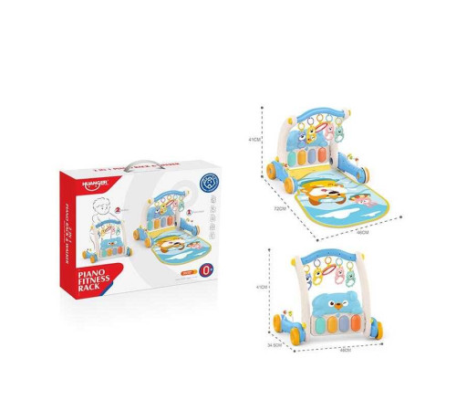 Ходунки HE 0612 (12) 2в1, килимок, музична панель, музика, підсвічування, 5 підвісок, люстерко, брязкальця, в коробці