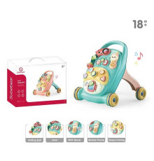 Музична каталка YL 1055-1 (8) БЛАКИТНА, підсвічування, звуки, мелодії, сортер, шестерні, музичне брязкальце, в коробці