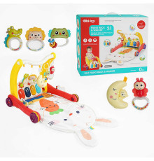 Ходунки 6016 (12) 2в1, килимок, звук, підсвічування, піаніно, нічник, 4 брязкальця, пальчикові ігри, проєктор зоряного неба, в коробці