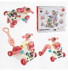 Каталка 6038 (5) рожева, 6 в 1, трансформується у толокар, батьківська ручка, звуки, мелодії, підсвічування, пискавка, геометричний сортер, шестерні, в коробці