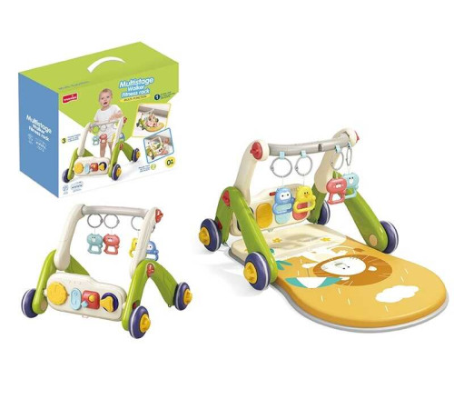 Ходунки 6666 (12/2) 3в1, килимок, бізіборд, 4 брязкальця-підвіски, піаніно, мелодії, підсвічування, в коробці