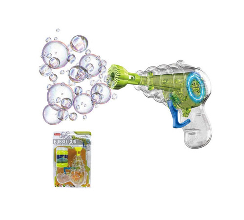 Пістолет з мильними бульбашками LS 7727-43 (144/2) 2 кольори, підсвічування, механічний принцип, пляшечка з мильним розчином, на листі Пістолет з мильними бульбашками LS 7727-43 (144/2) 2 кольори, підсвічування, механічний принцип, пляшечка з мильним розчином, на листі
