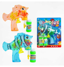 Пістолет з мильними бульбашками 608 B (60/2) 2 види, “Рибка”, механічний принцип роботи, 2 пляшки з мильним розчином, на листі