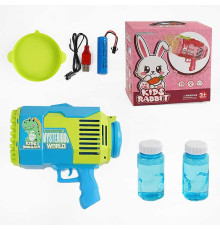 Пістолет з мильними бульбашками KB 1284 (24) підсвічування, 73 отвори, акум. 3.7V, 2 пляшечки з мильним розчином, посудина, в коробці