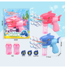 Пістолет з мильними бульбашками 609-28 (72/2) 2 кольори, “Акула”, рухлива паща, підсвічування, музика, 2 пляшки з мильним розчином, автоматичний принцип роботи, на листі