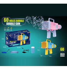 Установка з мильними бульбашками 112 (60) 2 кольори, акумулятор 3.7 V, usb-дріт, підсвічування, пляшечка з мильною рідиною, додаткова ручка, таця, в коробці