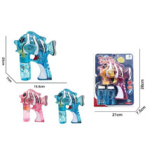 Пістолет з мильними бульбашками 6214 A (60/2) 2 кольори, “Рибка”, на батарейках, автоматичний принцип роботи, 2 пляшки мильного розчину, музика, підсвічування, на листі