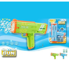 Пістолет з мильними бульбашками 333-21 (60/2) 2 кольори, автоматичний принцип, 2 пляшки мильного розчину, на батарейках, підсвічування, на листі