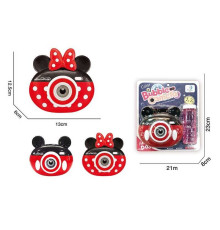 Камера з мильними бульбашками 676 (60/2) 2 види, на батарейках, музика, звукові ефекти, підсвічування, пляшечка з рідиною, ремінець з карабіном, на листі