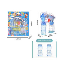 Пістолет з мильними бульбашками MY 10086 Y-2 (72/2) прозорий корпус, підсвічування, 2 мильних розчини, на батарейках, звукові ефекти, автоматичний принцип, на листіна листі