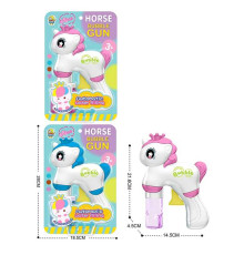 Пістолет з мильними бульбашками 506 (72/2) "Єдиноріг", 2 кольори, 2 баночки з розчином, на листі