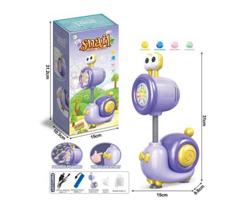 Установка з мильними бульбашками P 146 (24) “Равлик”, розмір: 15х10х31 см, акум. 3,7 V, присоски, підсвічування, 1 пляшка з розчином, USB-кабель, в коробці