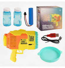 Пістолет з мильними бульбашками KB 1293 Штрихкод = 90859 (24) підсвічування, 132 отвори, 2 пляшки з мильним розчином, ак. 3.7V, USB-кабель, в коробці