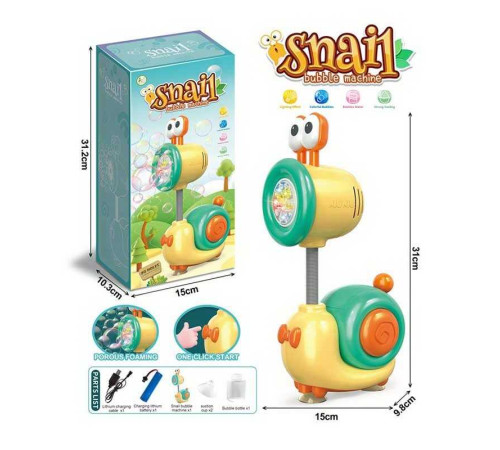 Установка з мильними бульбашками P 147 (24) “Равлик”, розмір: 15х10х31 см, акум. 3,7 V, присоски, підсвічування, 1 пляшка з розчином, USB-кабель, в коробці Установка з мильними бульбашками P 147 (24) “Равлик”, розмір: 15х10х31 см, акум. 3,7 V, присоски, підсвічування, 1 пляшка з розчином, USB-кабель, в коробці