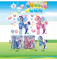 Пістолет з мильними бульбашками 667 (48/2) 2 кольори, “Поні”, автоматичний принцип, 3 пляшки мильного розчину, музика, підсвічування, на батарейках, на листі