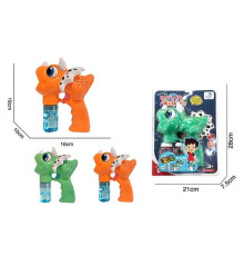 Пістолет з мильними бульбашками 6267 (60/2) 2 кольори, “Динозавр”, на батарейках, музика, підсвічування, 2 пляшки мильного розчину, автоматичний принцип, на листі